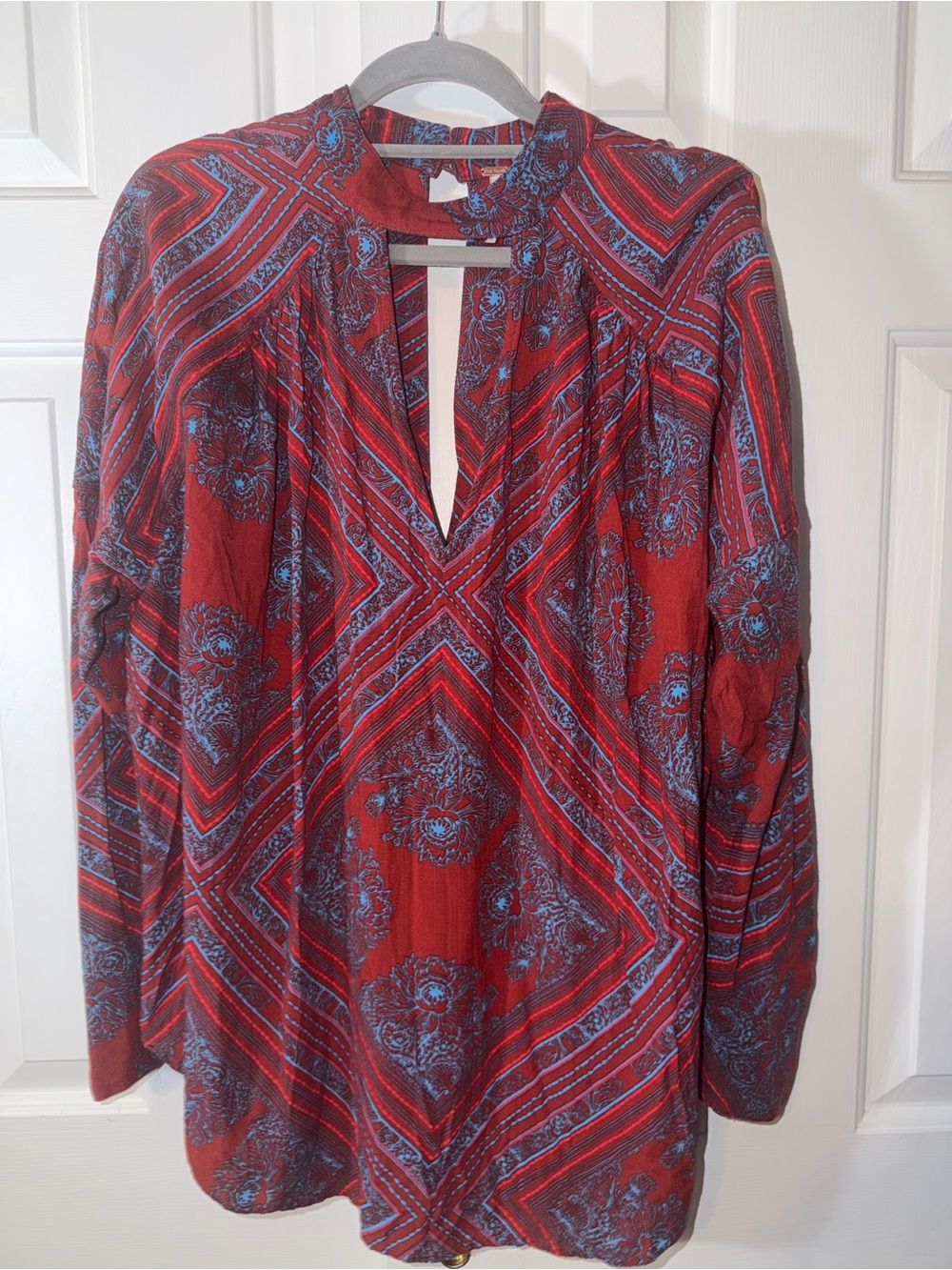 Free People Patterned Keyhole Blouse